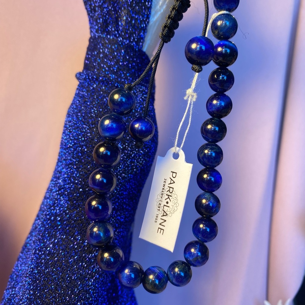 NWT UNISEX BLUE TIGER EYE BEADED ADJUSTABLE TO FIT OTTO MEN AND WOMEN - Picture 6 of 13
